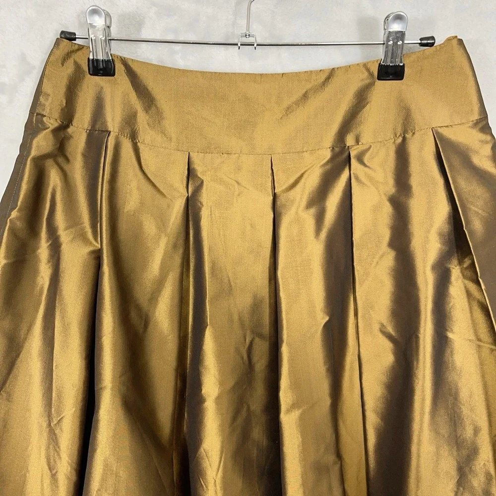 Talbots Petites Pure 100% Silk A-Line Midi Skirt Pleated Lined Champagne Gold‎ 8